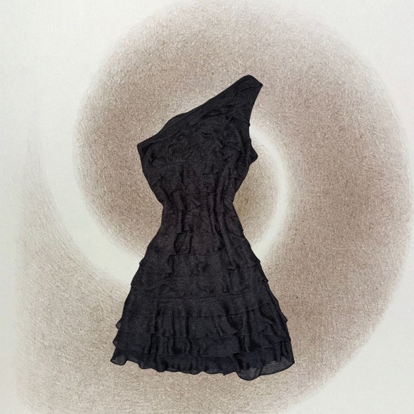 Black One-Shoulder Ruffles Dress - Picture 1 of 2
